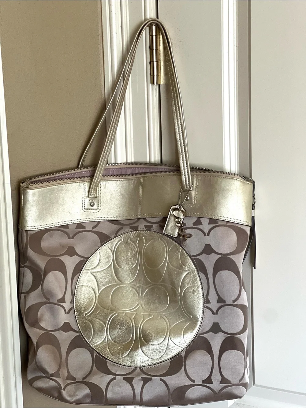 Coach Metallic Gold and Taupe Signature Tote